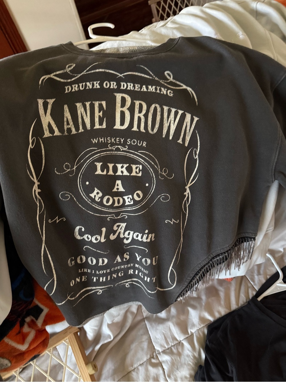 Kane brown cropped crew neck with fringe sides